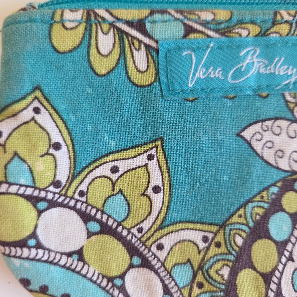 Vera Bradley Peacock Zip ID Case Coin Purse Keychain Teal Green - Picture 7 of 8